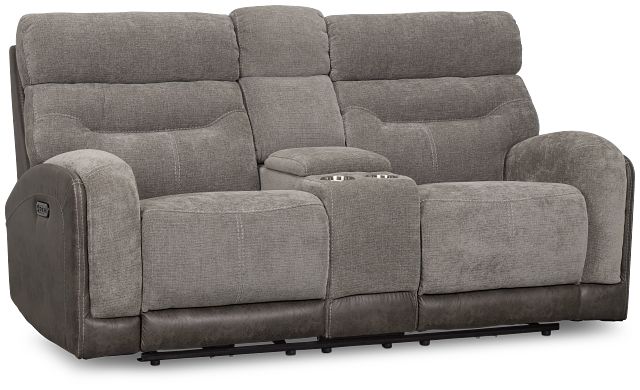 Travis Gray Fabric Power Reclining Console Loveseat