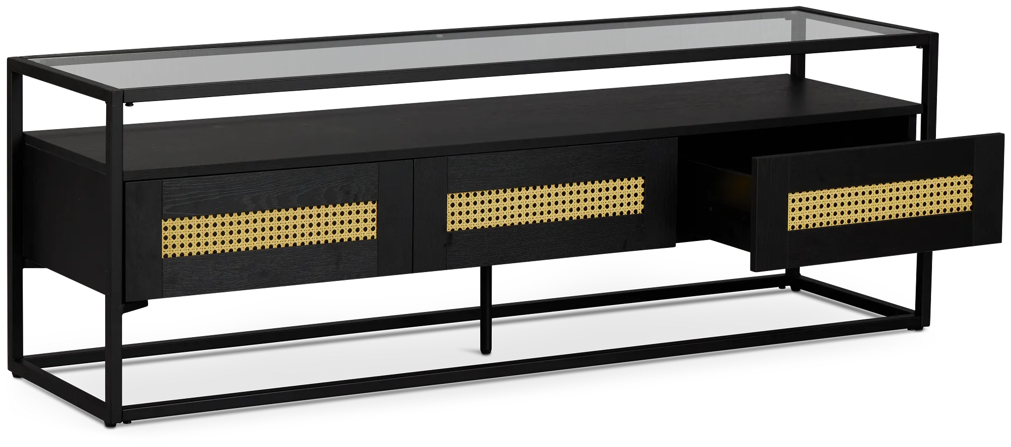 Dax Black Glass Top Storage Tv Stand