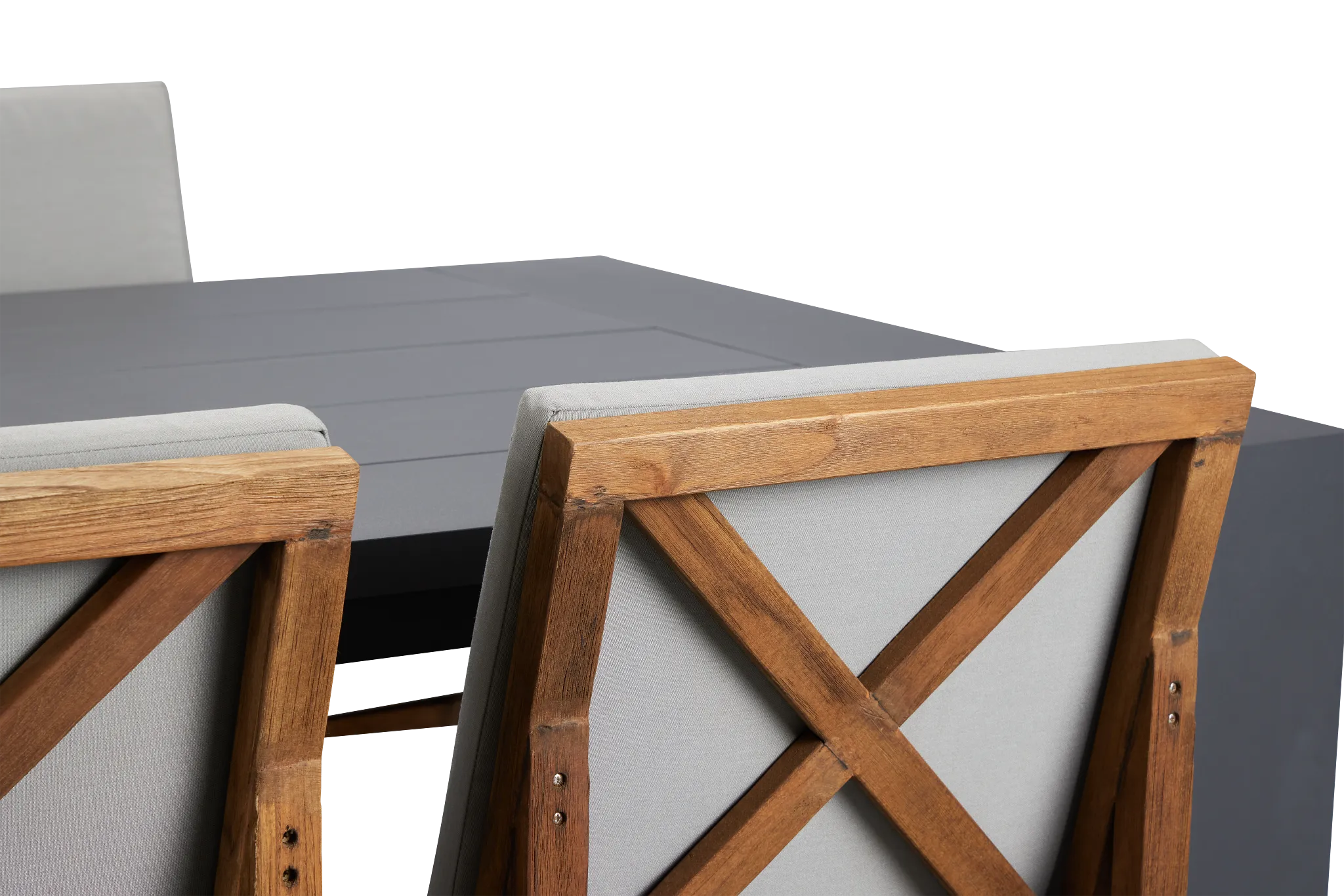 Linear Dark Gray 70" Aluminum Table & 4 Teak Cushioned Side Chairs