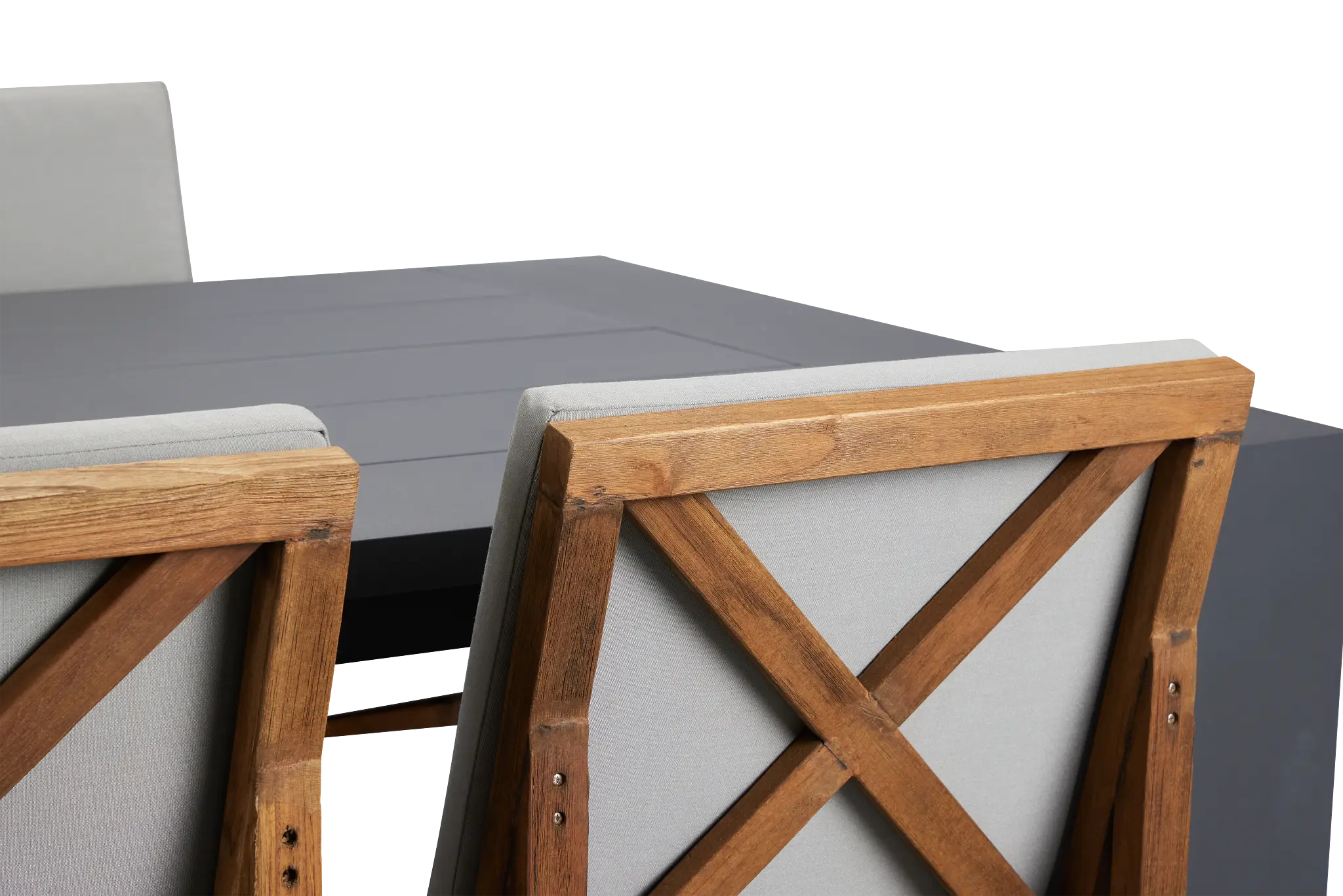 Linear Dark Gray 70" Aluminum Table & 4 Teak Cushioned Side Chairs Linear Dark Gray 70" Aluminum Table & 4 Teak Cushioned Side Chairs