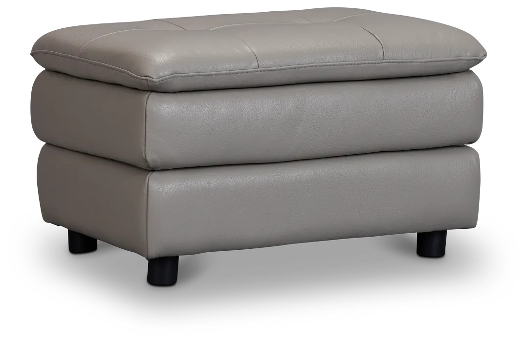 Rowan Gray Leather Ottoman