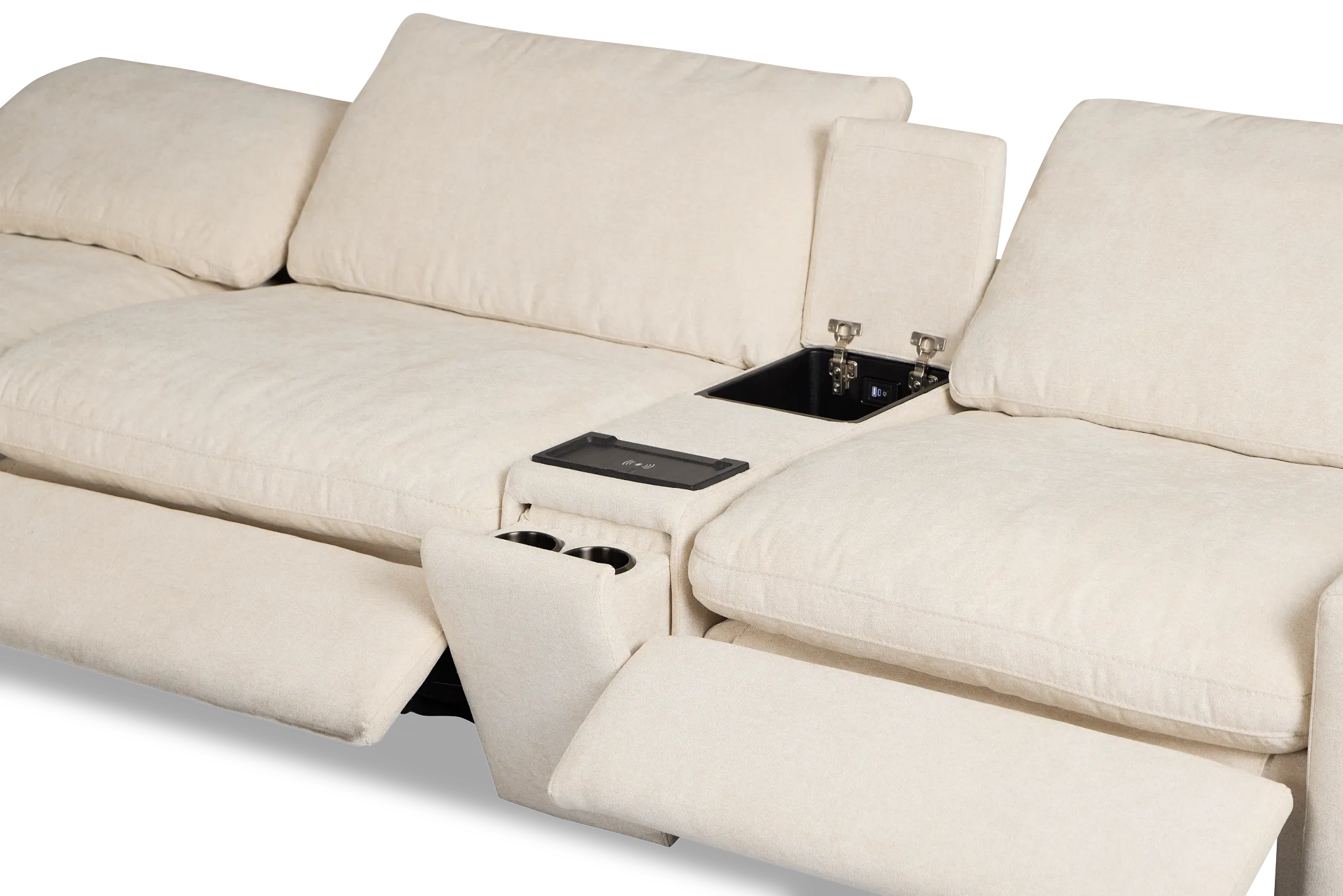 Drift Light Beige Fabric Large Dual Power Left Bumper Sectional