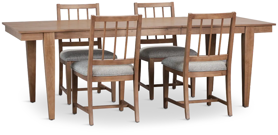 Provo Mid Tone Rect Table & 4 Gray Upholstered Chairs