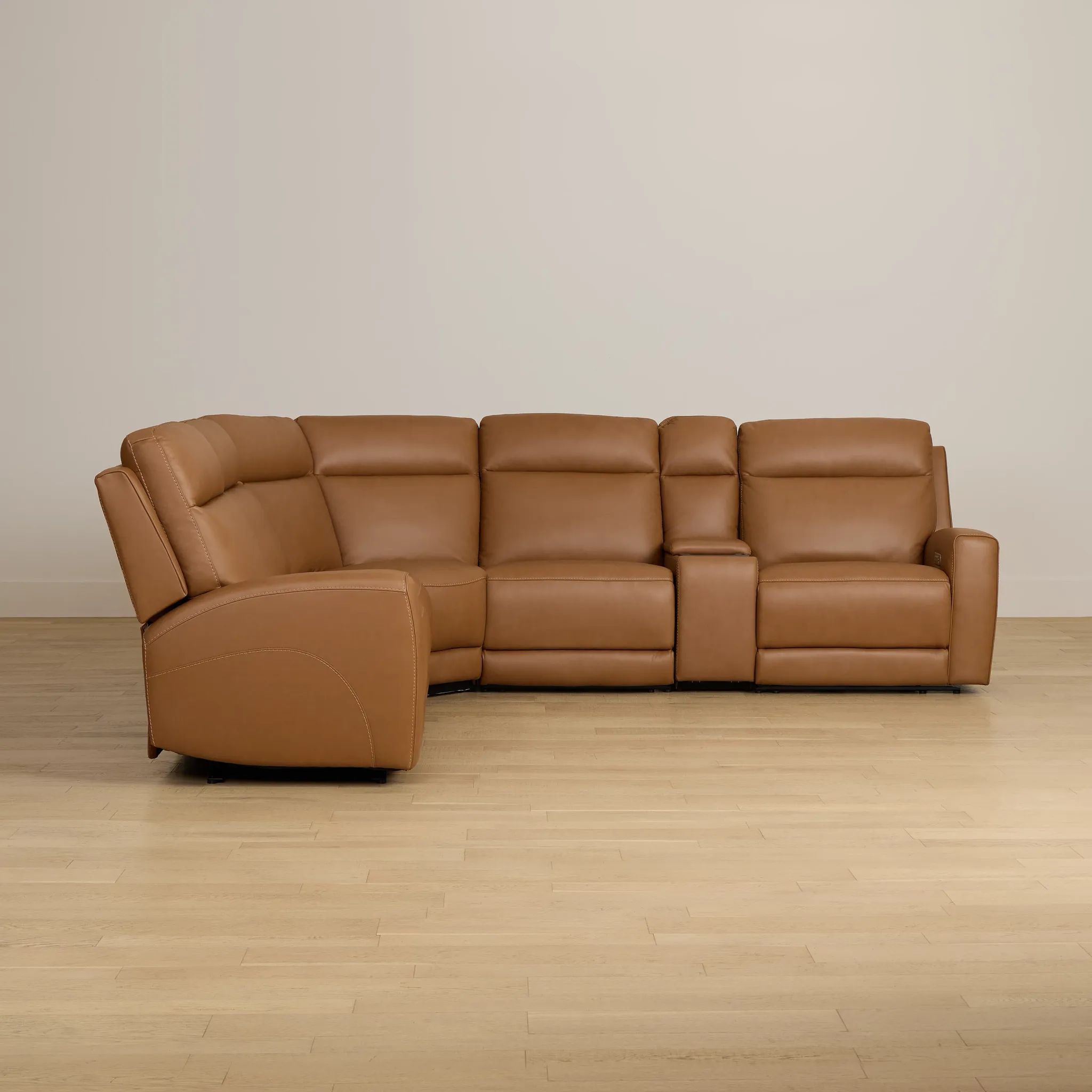 Flexsteel Belmont Medium Brown Lthr/vinyl Medium Triple Power 2-arm Sectional