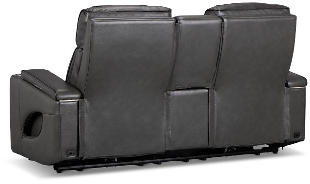 Nova Dark Gray Lthr/vinyl Power Reclining Console Loveseat W/ Massage
