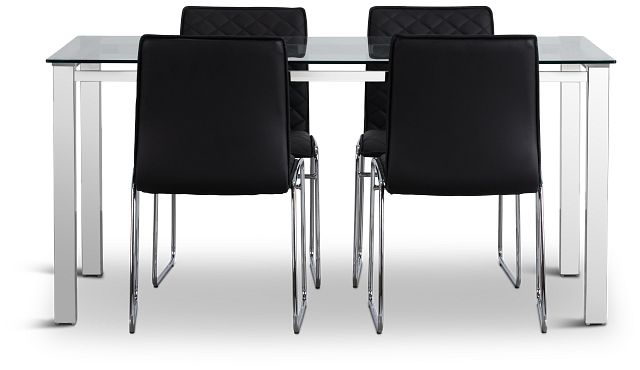 Skyline Black Rect Table & 4 Metal Chairs (2)