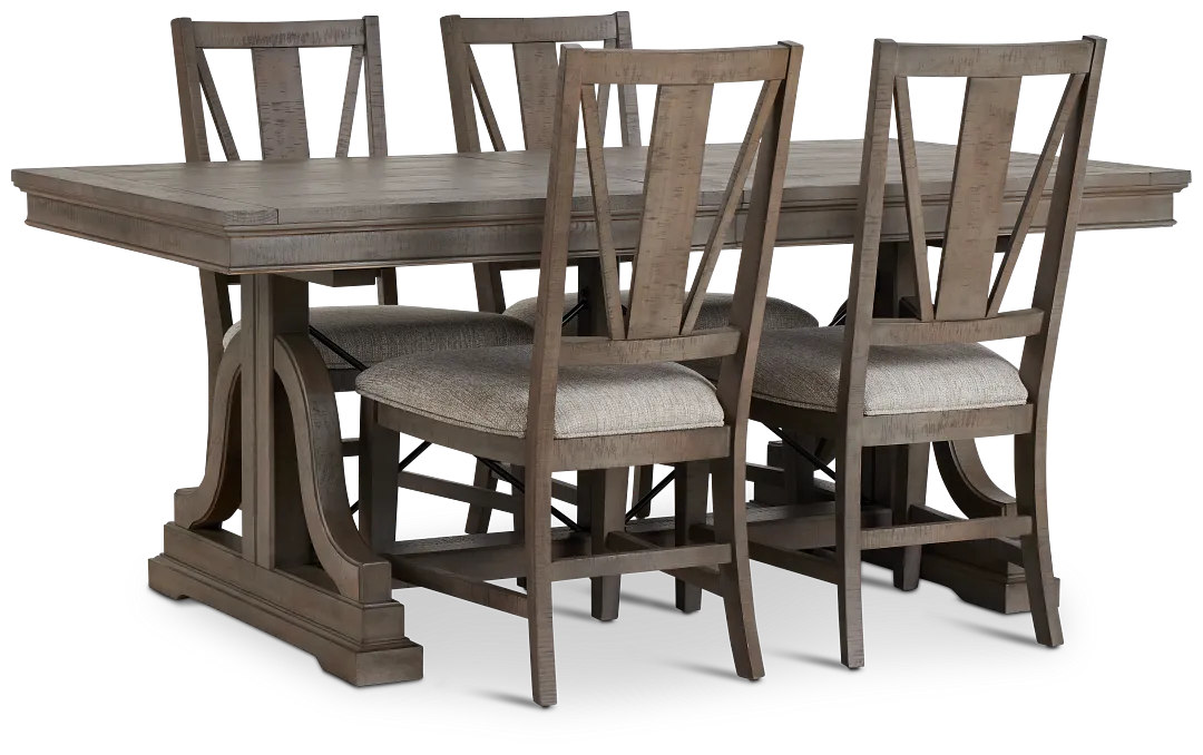 Heron Cove Light Tone Trestle Rectangular Table & 4 Wood Chairs