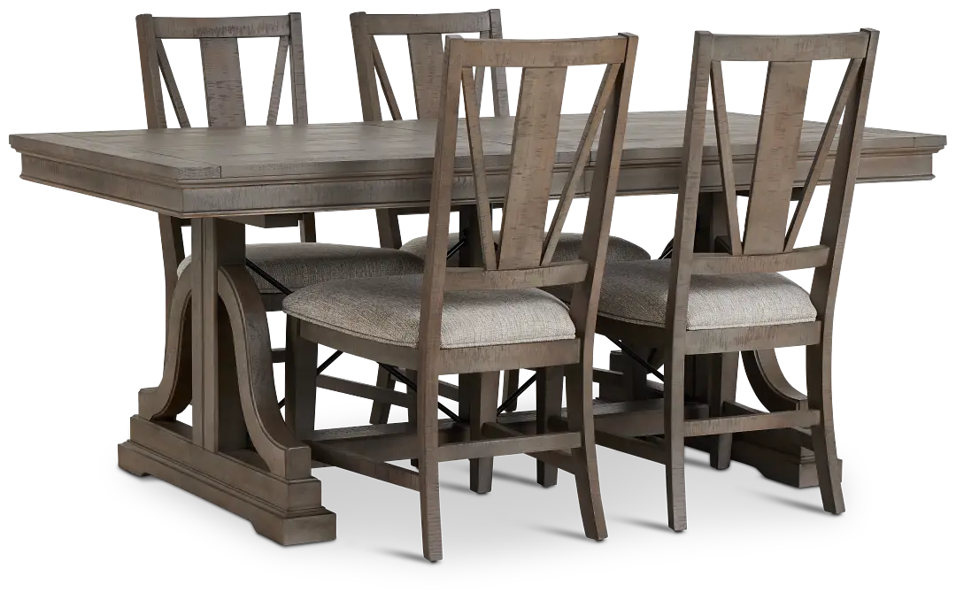 Heron Cove Light Tone Trestle Rectangular Table & 4 Wood Chairs Heron Cove Light Tone Trestle Rectangular Table & 4 Wood Chairs