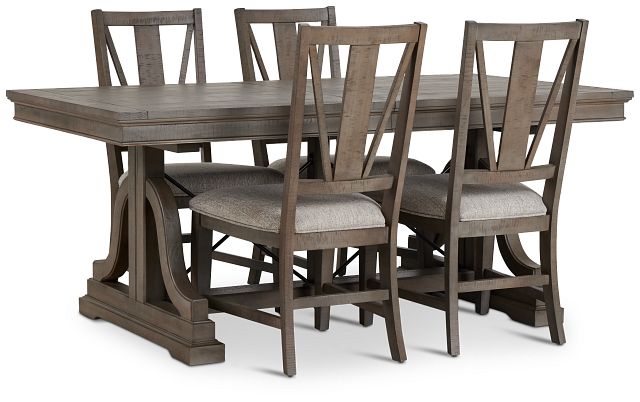 Heron Cove Light Tone Trestle Rectangular Table & 4 Upholstered Chairs (1)