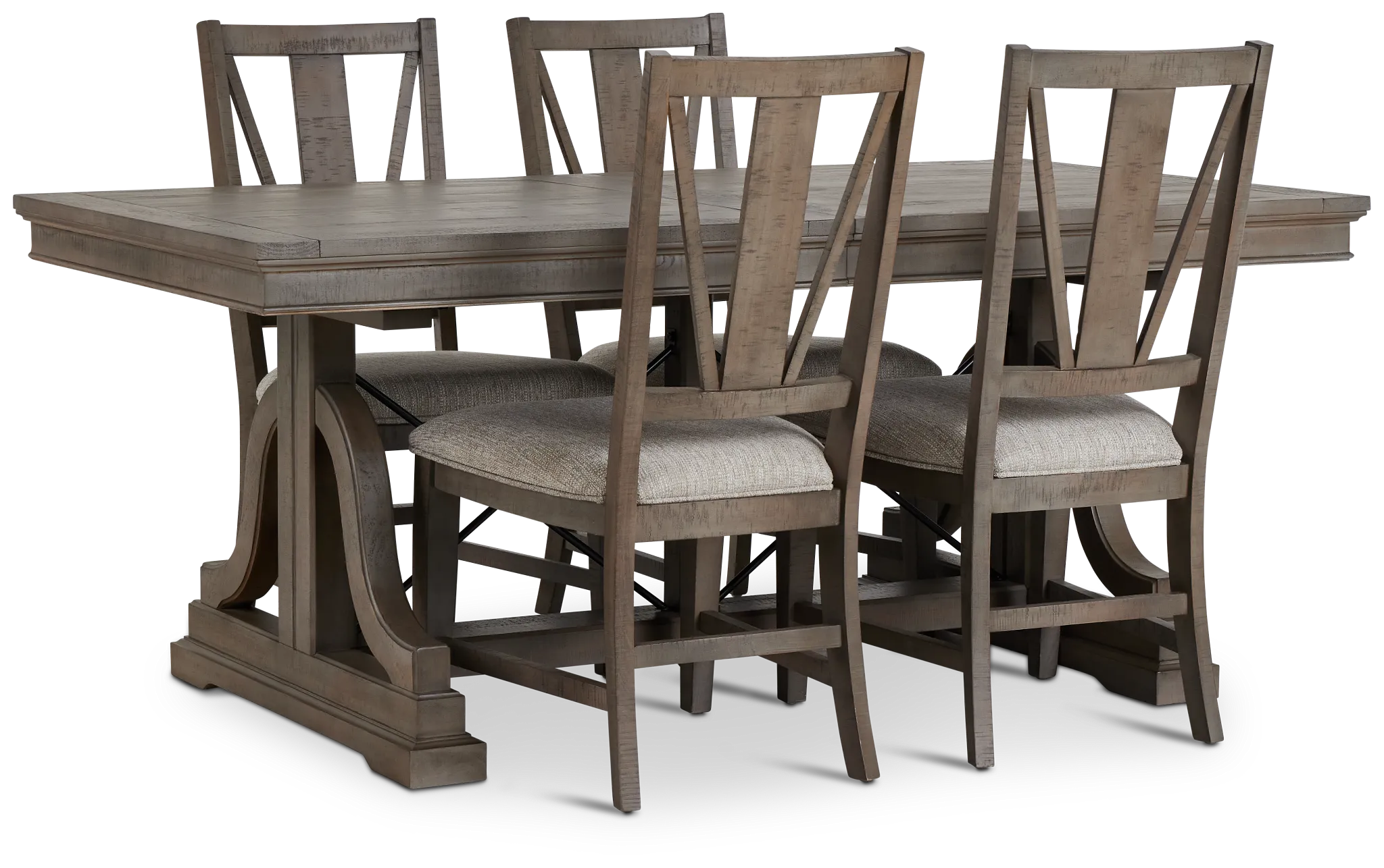 Heron Cove Light Tone Trestle Rectangular Table & 4 Wood Chairs