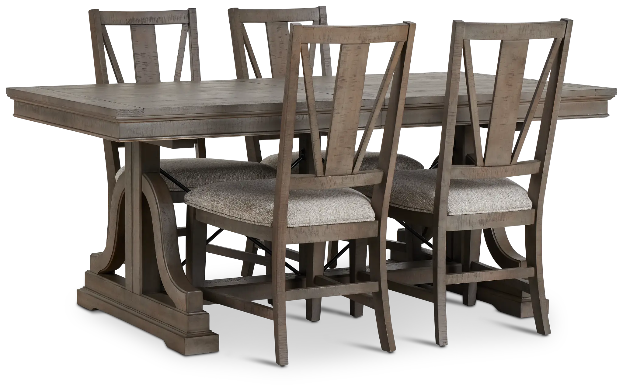 Heron Cove Light Tone Trestle Rectangular Table & 4 Wood Chairs Heron Cove Light Tone Trestle Rectangular Table & 4 Wood Chairs