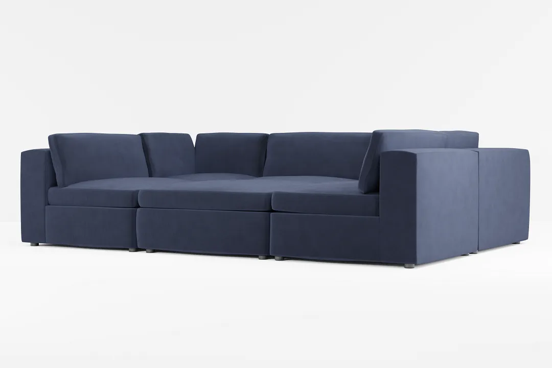 Destin Joya Dark Blue Velvet 6-piece Pit Sectional