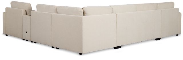 Addie Beige Fabric Medium Left Chaise Sleeper Sectional With Console