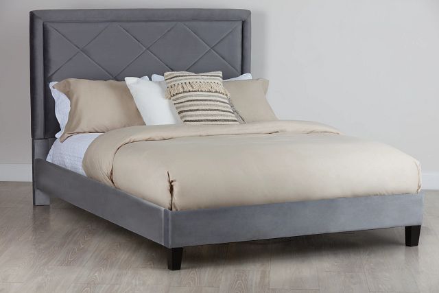 Collin Dark Gray Velvet Platform Bed