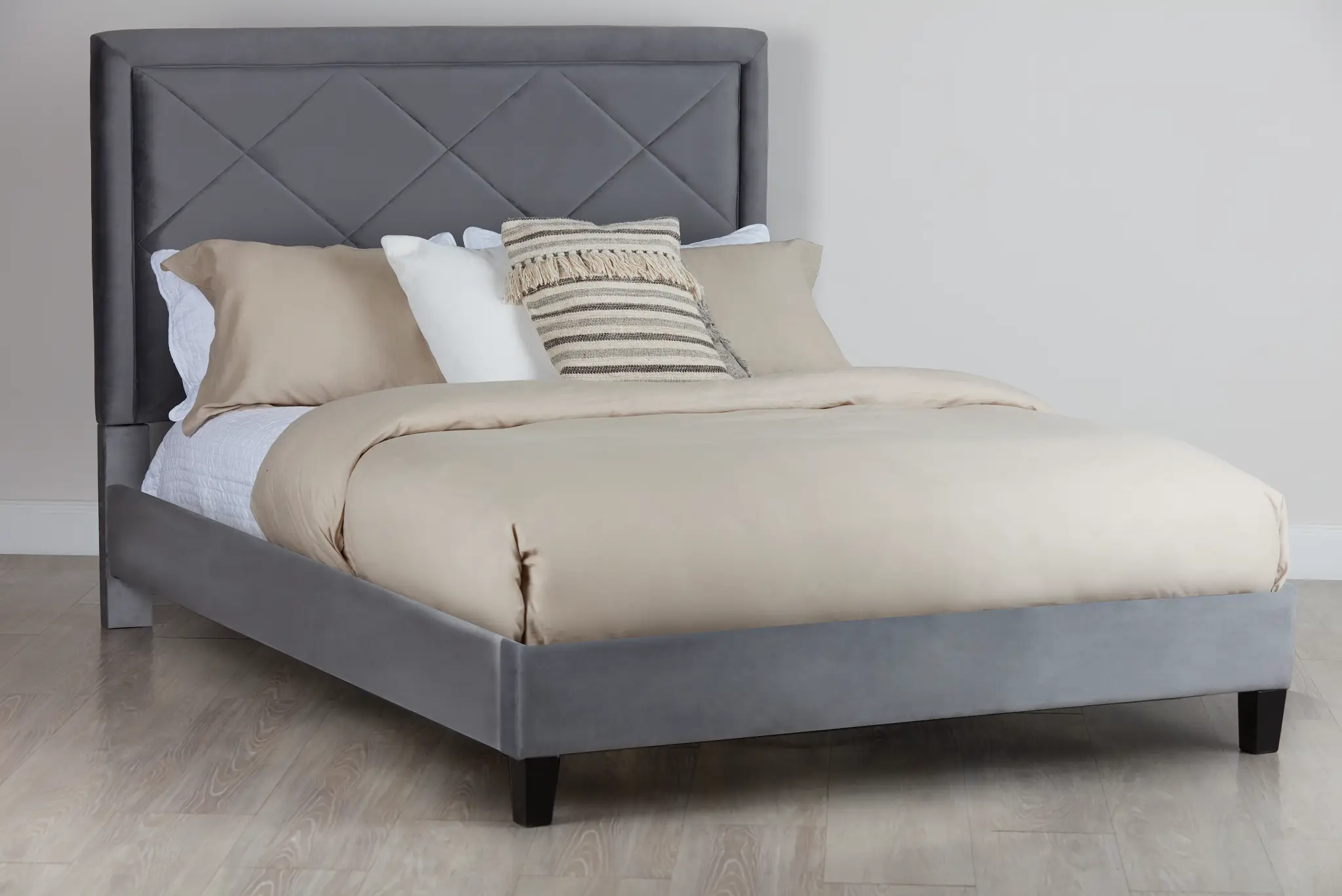 Collin Dark Gray Velvet Platform Bed Collin Dark Gray Velvet Platform Bed