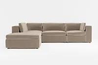 Destin Joya Beige Velvet 5pc Bumper Sectional