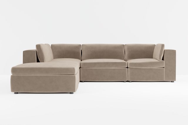 Destin Joya Beige Velvet 5pc Bumper Sectional