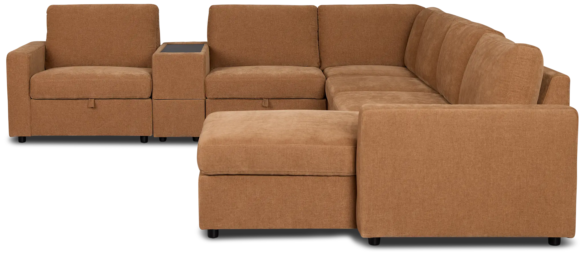 Addie Brown Fabric Medium Right Chaise Sleeper Sectional With Console Addie Brown Fabric Medium Right Chaise Sleeper Sectional With Console
