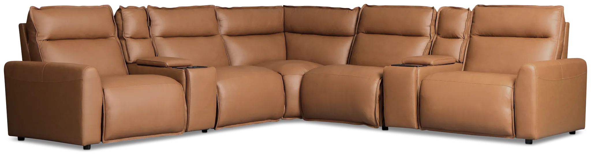 Edison Medium Brown Leather/vinyl Large Dual Power Reclining 2-arm Sectional