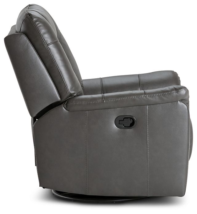 Owen Dark Gray Leather Swivel Glider Recliner