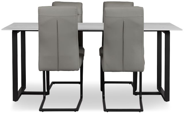 Paxton White Rect Table & 4 Gray Upholstered Chairs