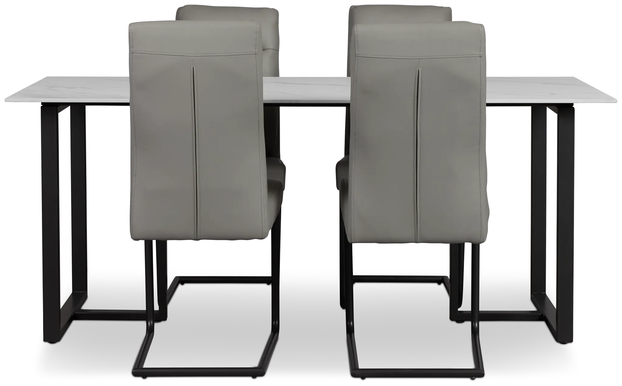 Paxton White Rect Table & 4 Gray Upholstered Chairs