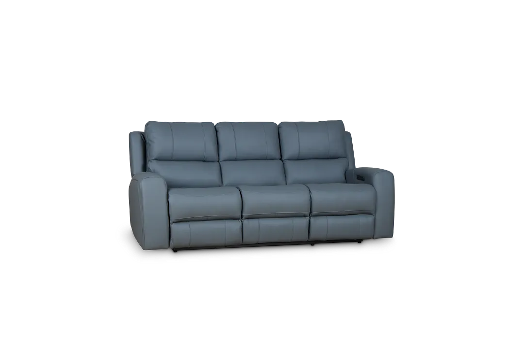 Summit Blue Lthr/vinyl Power Reclining Sofa W/ Power Headrest