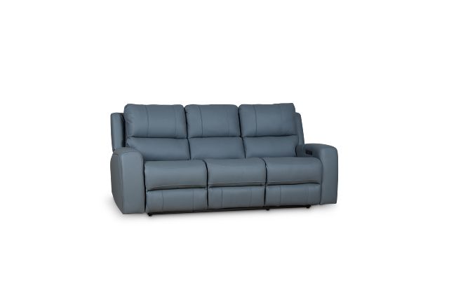 Summit Blue Lthr/vinyl Power Reclining Sofa W/ Power Headrest