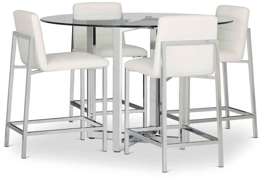 Amalfi White Glass High Table & 4 Upholstered Barstools Amalfi White Glass High Table & 4 Upholstered Barstools