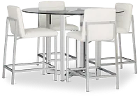 Amalfi White Glass High Table & 4 Upholstered Barstools