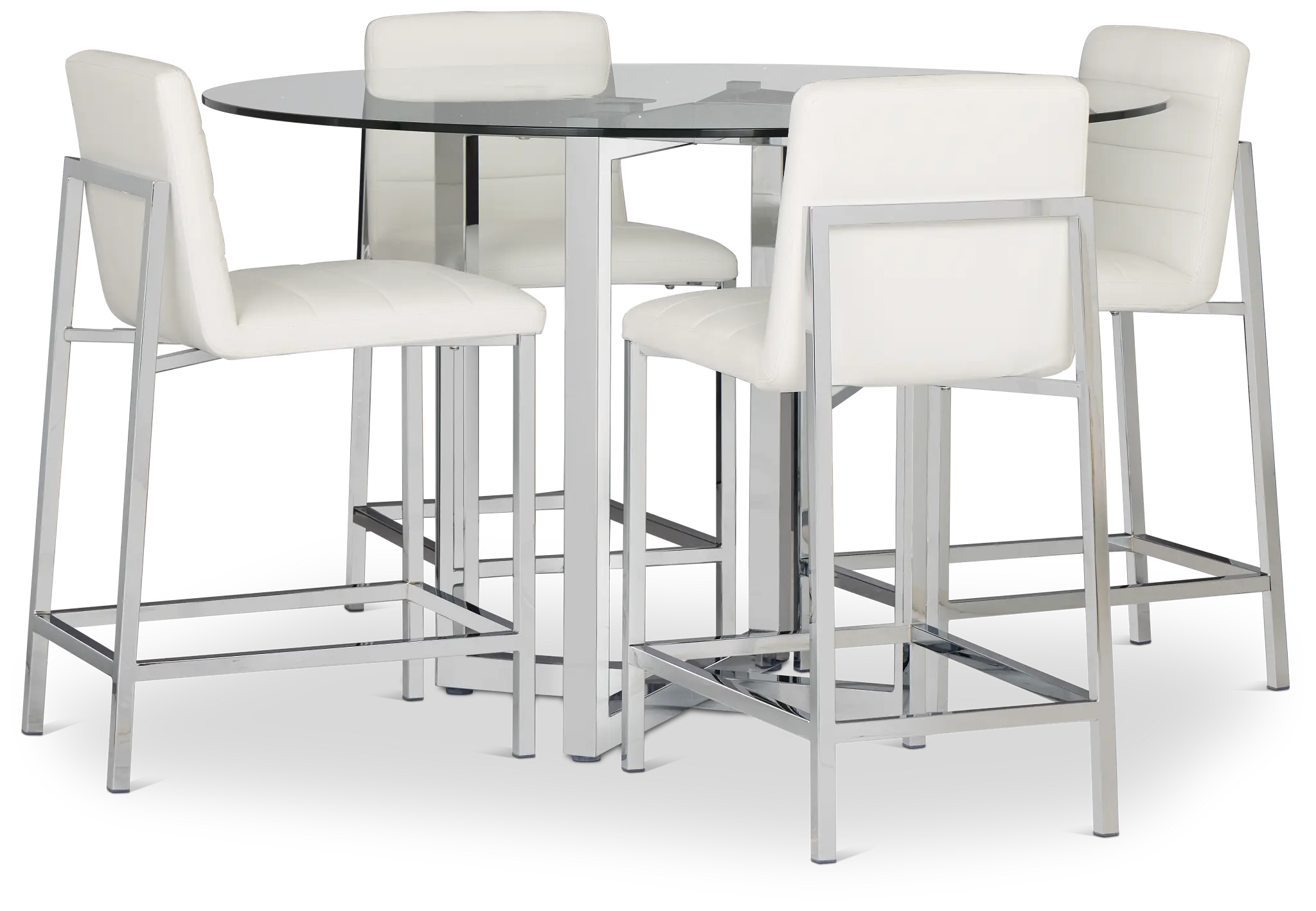 Amalfi White Glass High Table & 4 Upholstered Barstools Amalfi White Glass High Table & 4 Upholstered Barstools