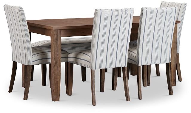 Woodstock Light Tone Uph Table, 4 Chairs & Bench