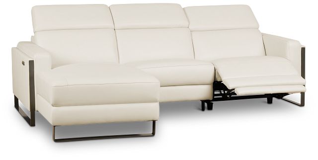 Atlas White Lthr/vinyl Left Chaise Power Reclining Sectional