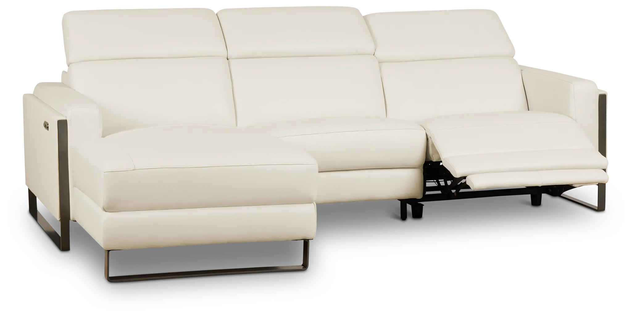 Atlas White Lthr/vinyl Left Chaise Power Reclining Sectional
