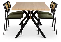 Lynden Light Tone Rect Table & 4 Green Woven Upholstered Side Chairs