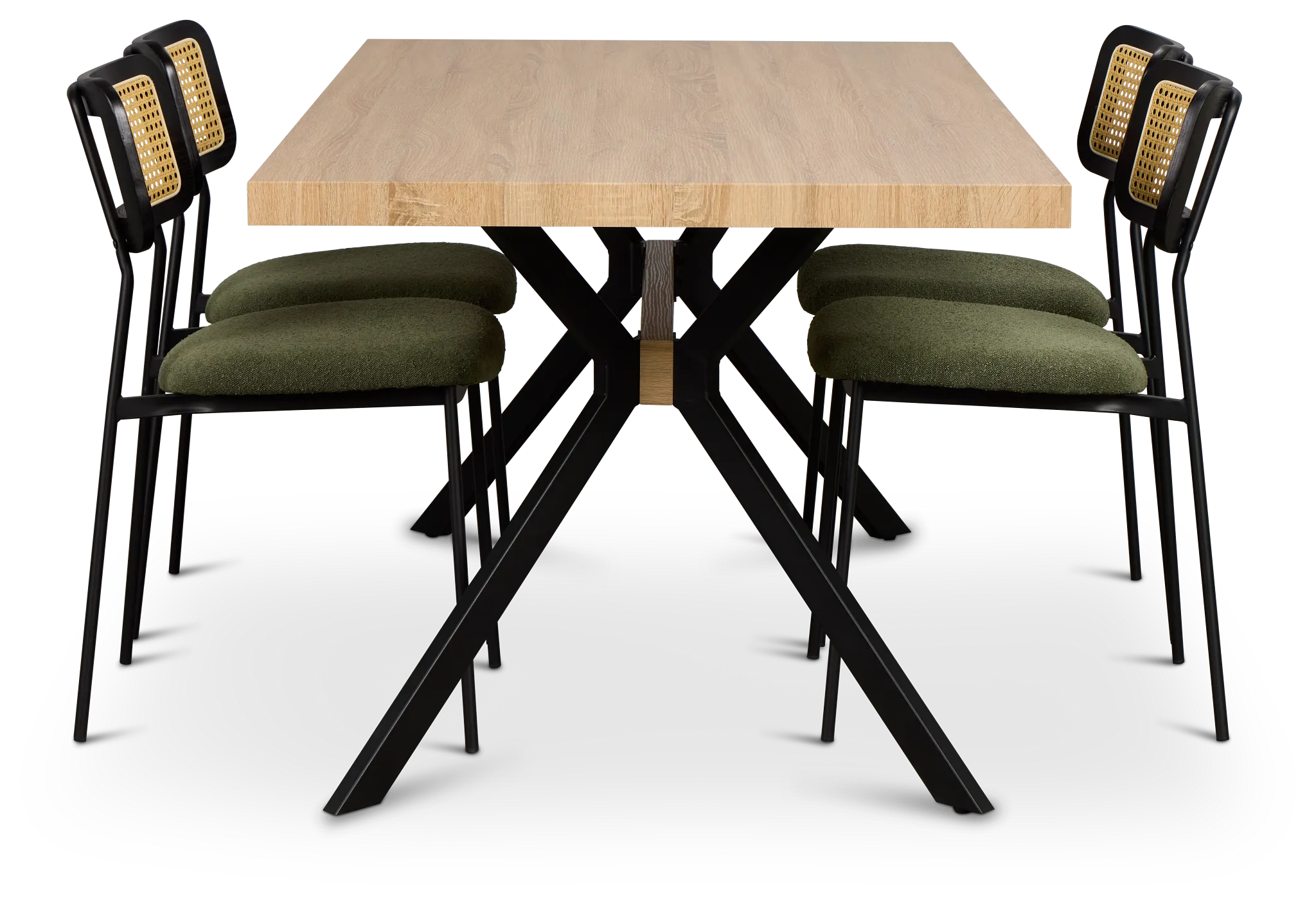 Lynden Light Tone Rect Table & 4 Green Woven Upholstered Side Chairs