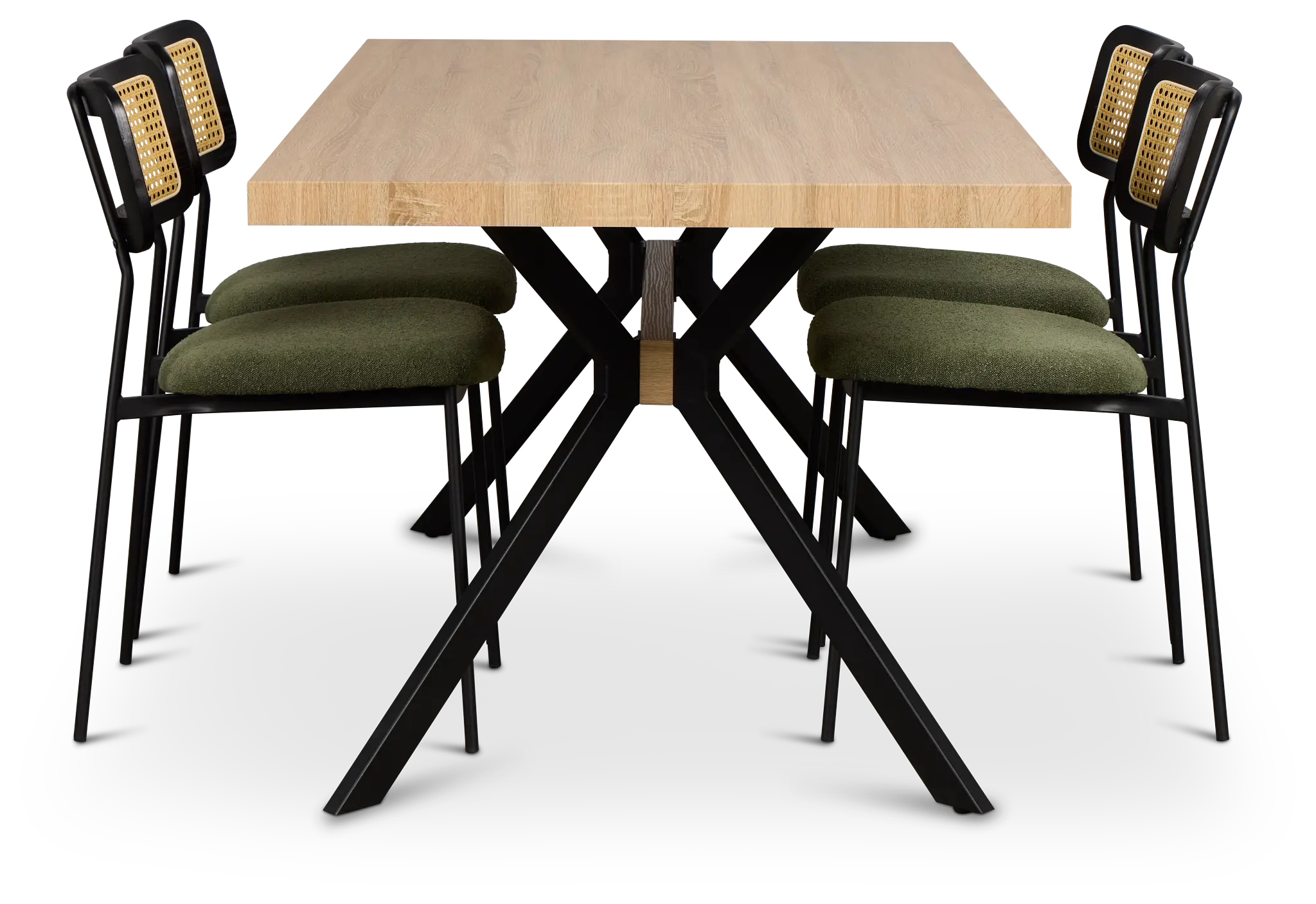 Lynden Light Tone Rect Table & 4 Green Woven Upholstered Side Chairs Lynden Light Tone Rect Table & 4 Green Woven Upholstered Side Chairs