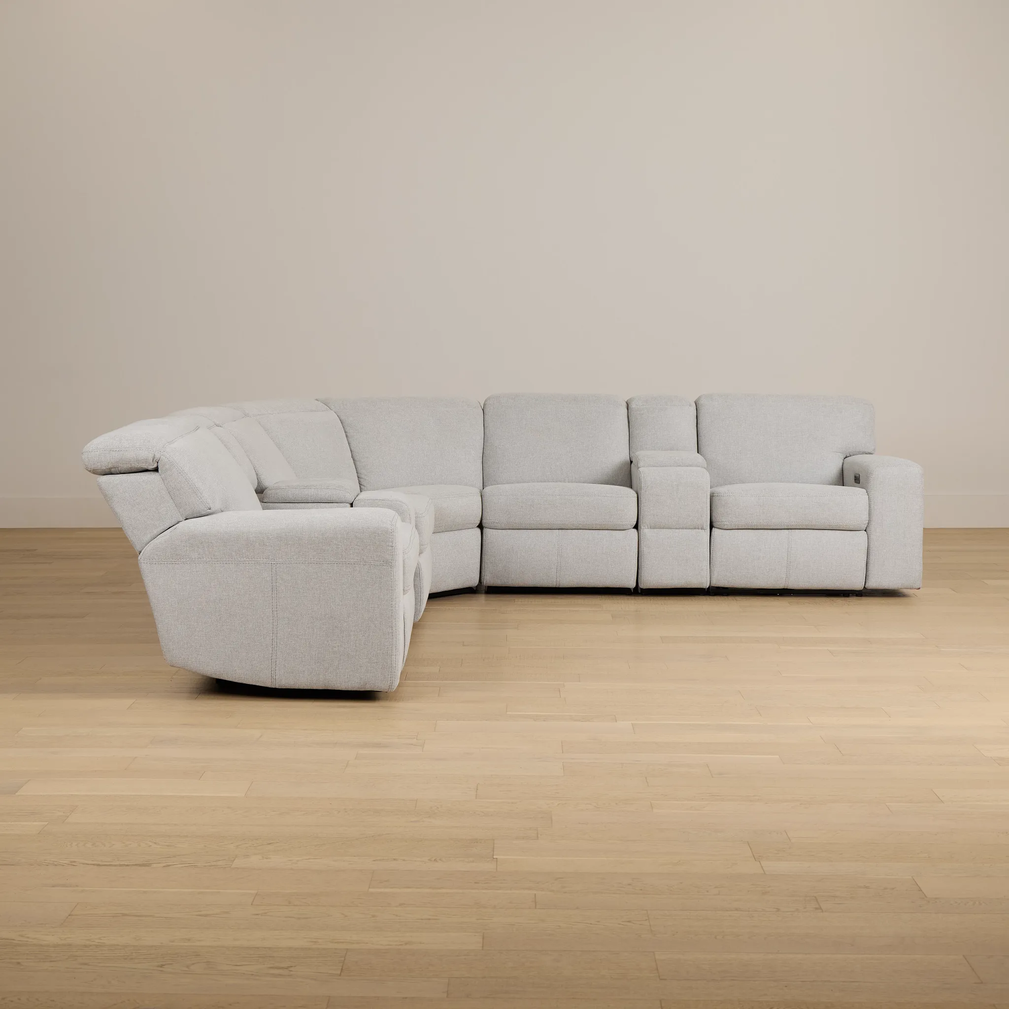 Callum Light Gray Fabric Large Dual Power Reclining Two-arm Sectional