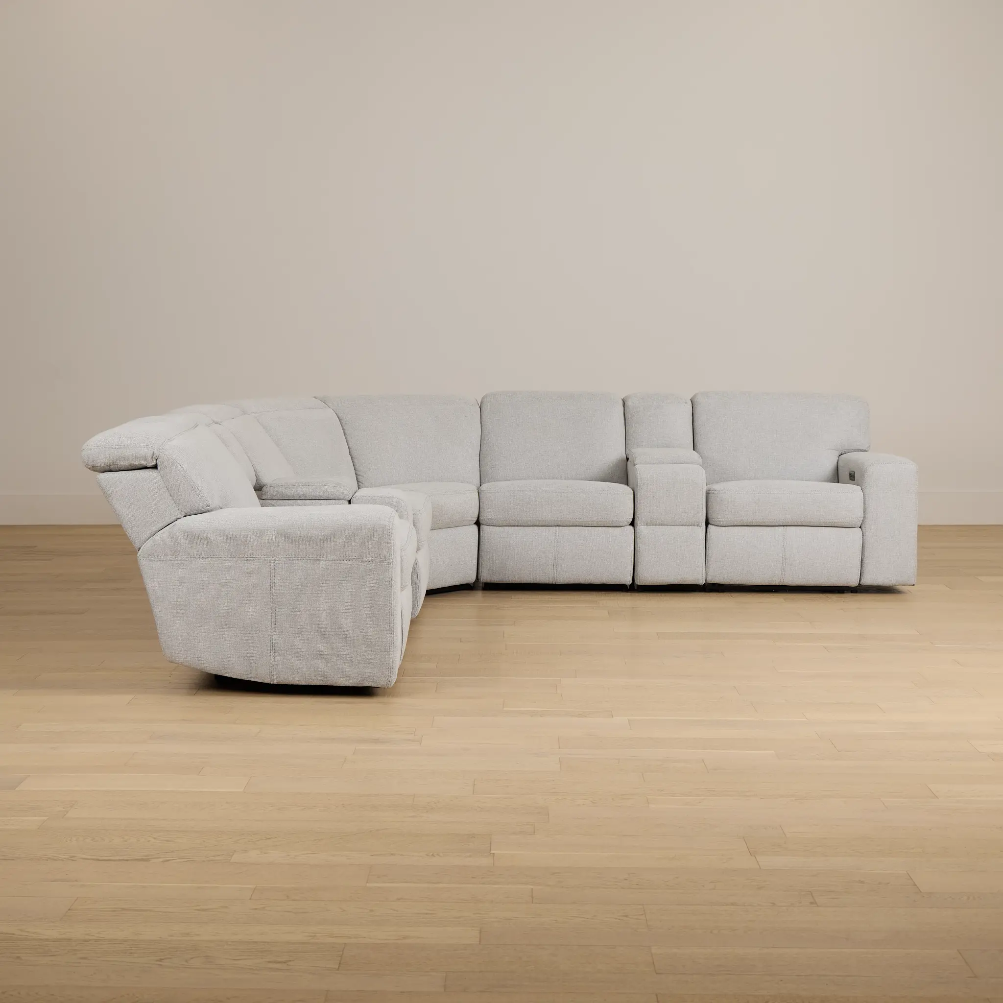 Callum Light Gray Fabric Large Dual Power Reclining Two-arm Sectional Callum Light Gray Fabric Large Dual Power Reclining Two-arm Sectional