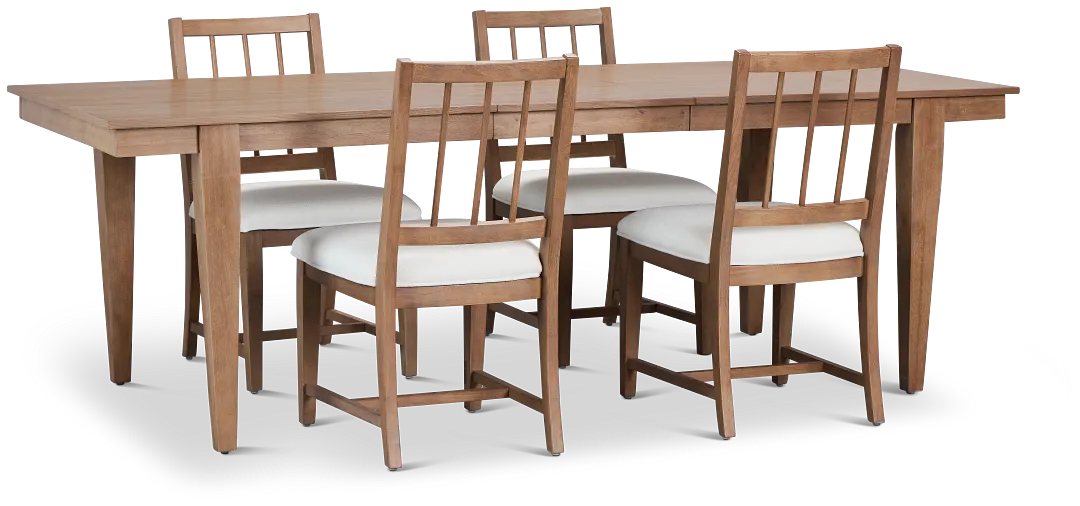 Provo Mid Tone Rect Table & 4 White Upholstered Chairs