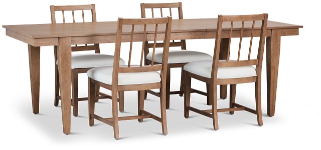 Provo Mid Tone Rect Table & 4 White Upholstered Chairs