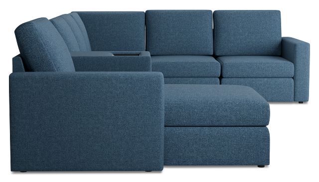 Citymod Blue Fabric Large Left Chaise Sectional With Media Console