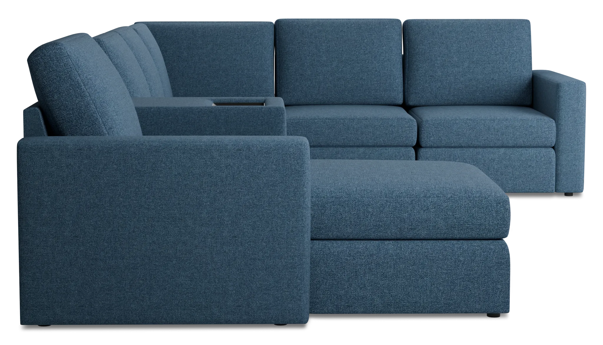 Citymod Blue Fabric Large Left Chaise Sectional With Media Console