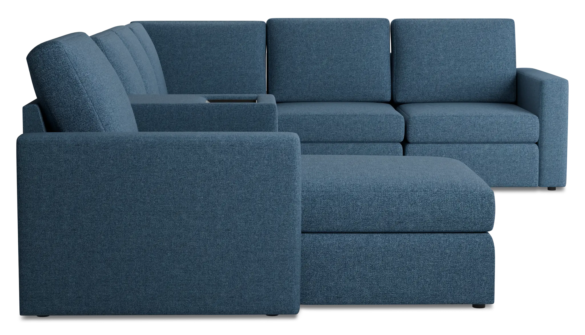 Citymod Blue Fabric Large Left Chaise Sectional With Media Console Citymod Blue Fabric Large Left Chaise Sectional With Media Console