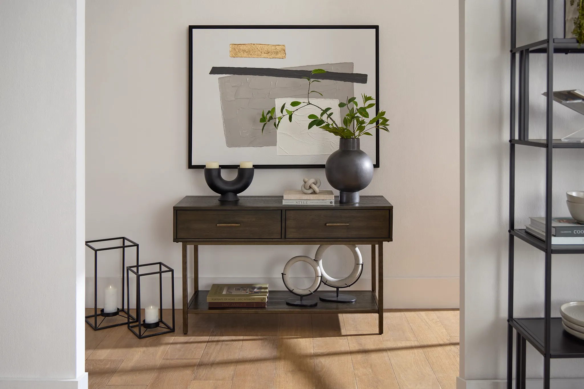 Fulton Dark Tone Wood Storage Sofa Table