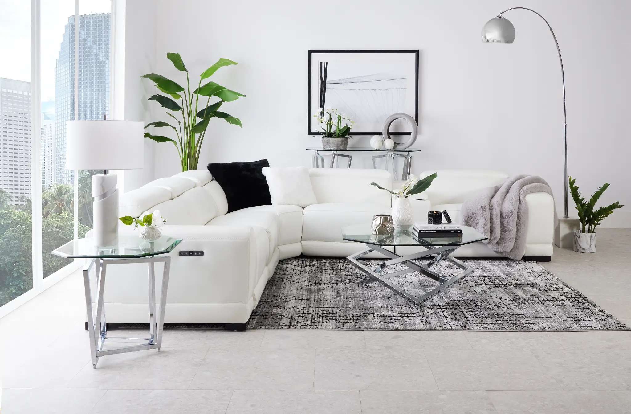 Lombardy White Micro Medium Triple Power 2-arm Sectional Lombardy White Micro Medium Triple Power 2-arm Sectional