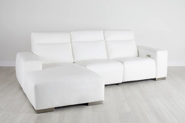 Elba White Leather Small Dual Power Left Chaise Sectional