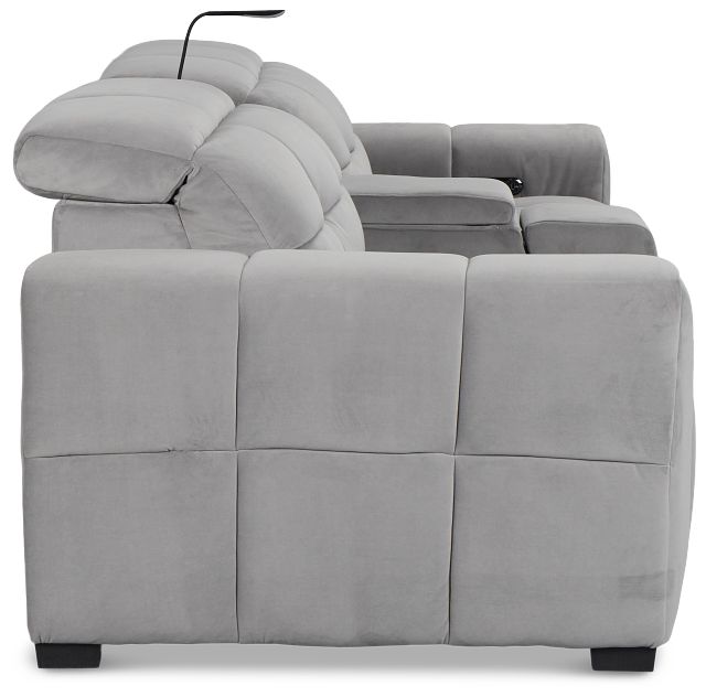 Gemma Light Gray Velvet Power Reclining Console Sofa