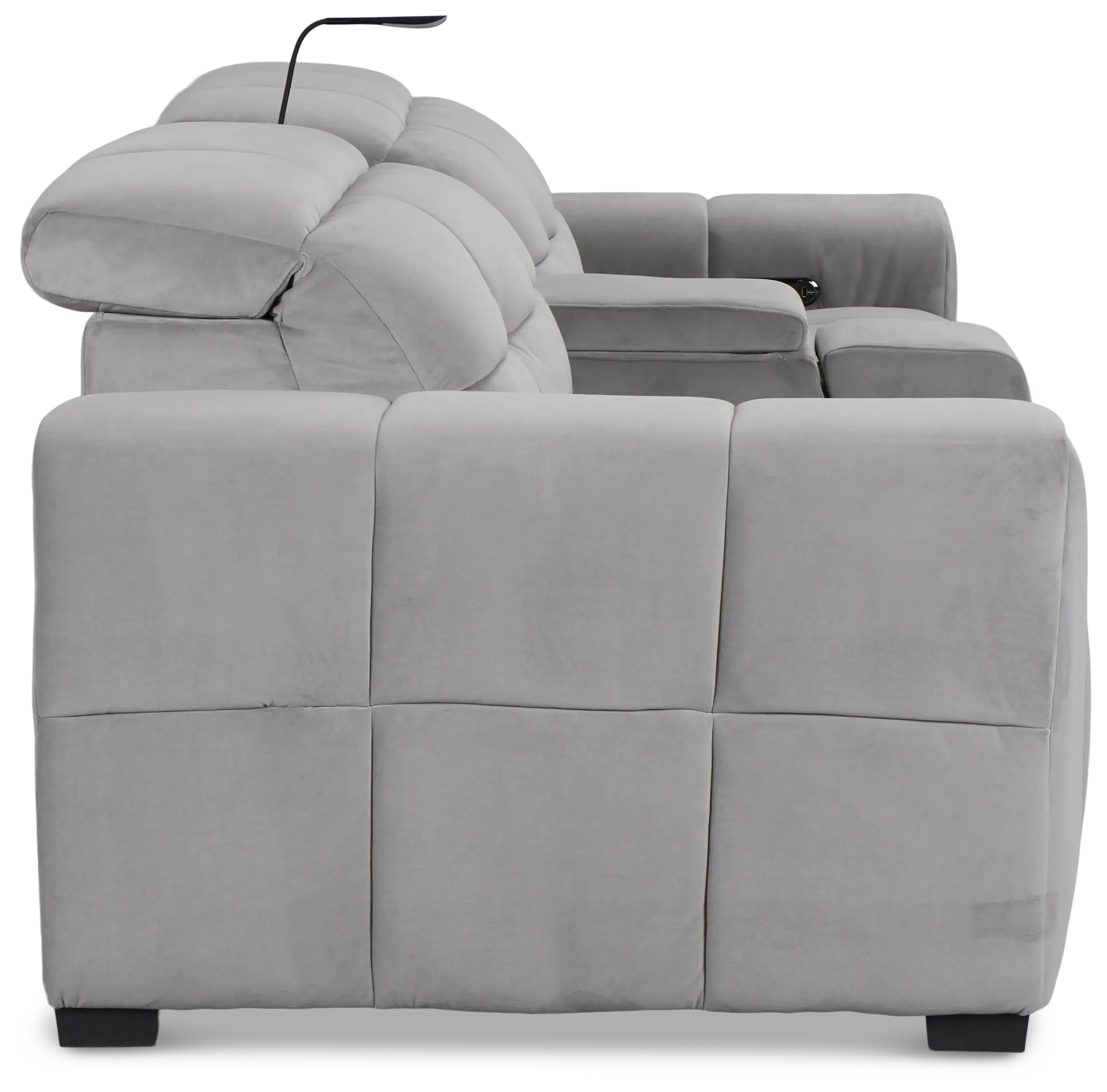 Gemma Light Gray Velvet Power Reclining Console Sofa Gemma Light Gray Velvet Power Reclining Console Sofa