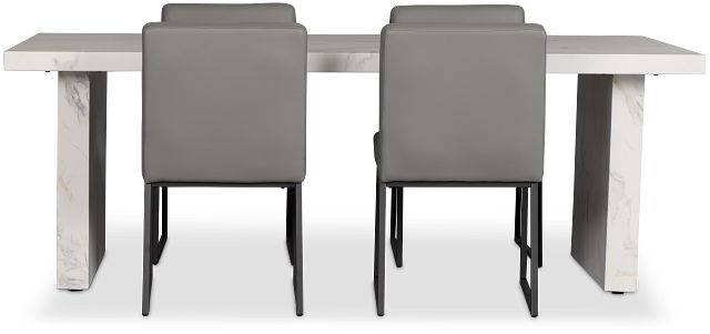 Viscaya White Table & 4 Gray Upholstered Chairs